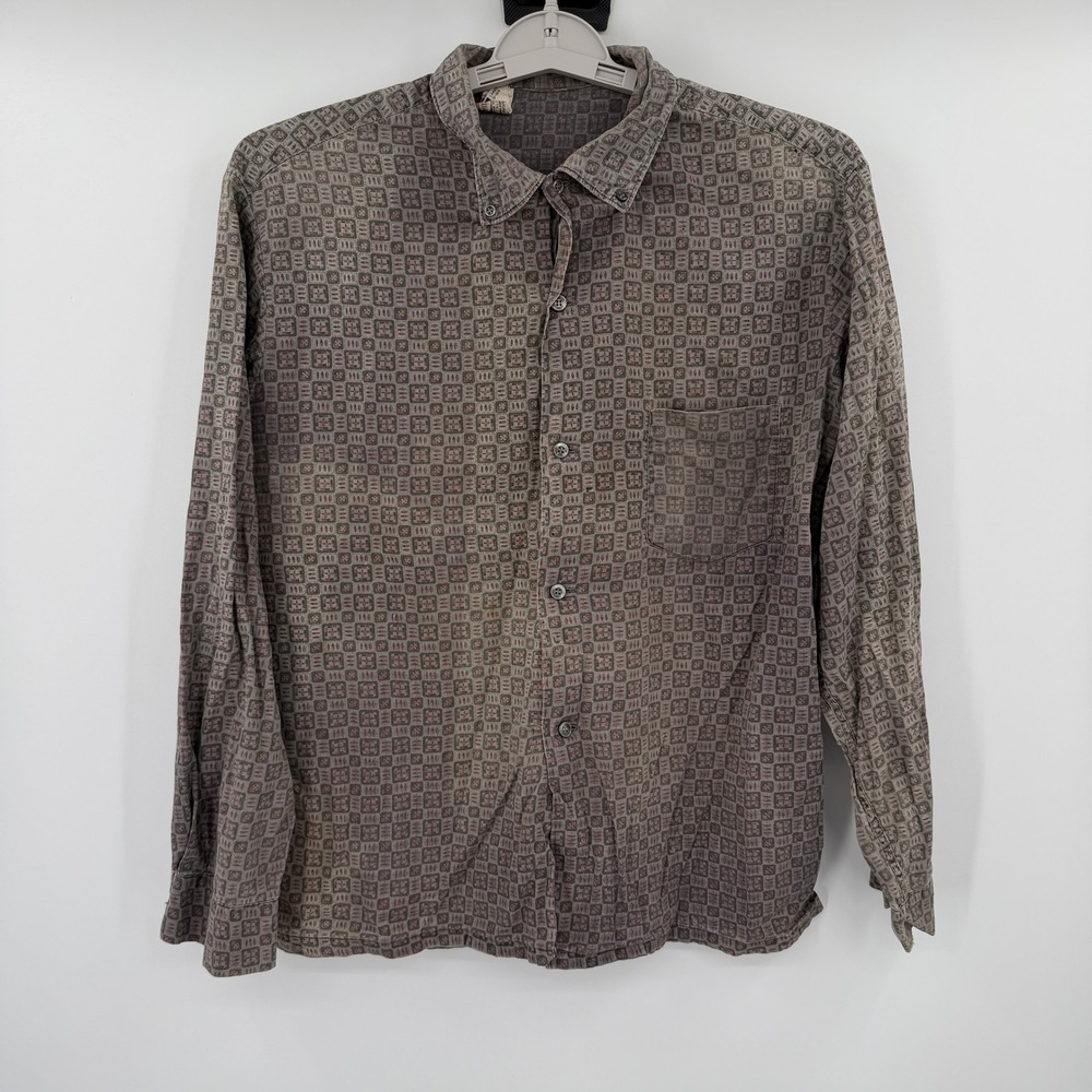 Vintage Pilgrim Sears Roebuck California Geometric Print Button Down Shirt Grey